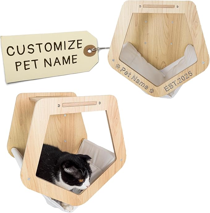 Personalized Cat House 2 Story, Custom Name for Cat House, Wooden Cats Bed for Two Indoor Cats, Cat Pods, Wood Furniture for Sleeping Playing Scratching, Your Pet Gift Decor