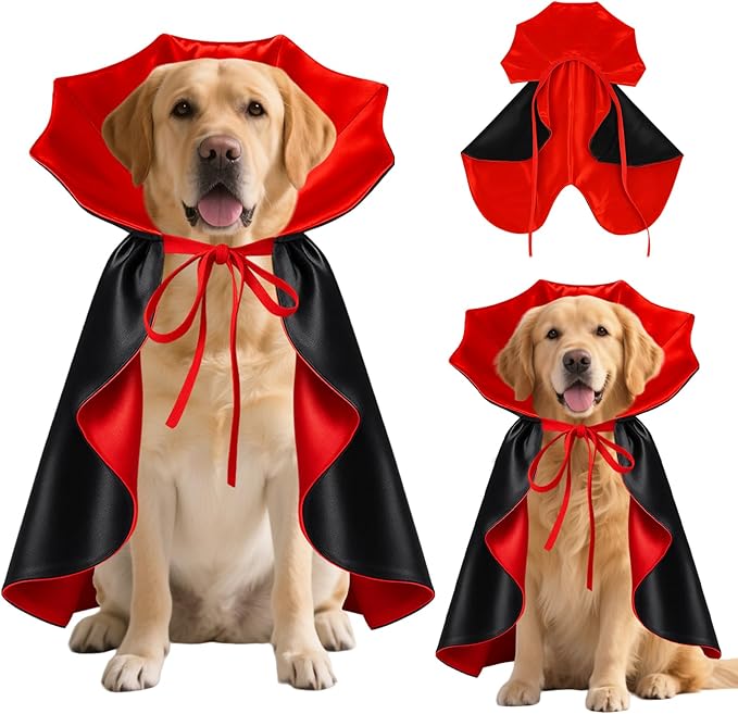 Dog Halloween Costume, Pet Cape for Small Puppy Dogs Cat Funny Red & Black Halloween Costumes with Neck Armor Adjustable Strap Idea for Vampire Party Cosplay (Red, XL)