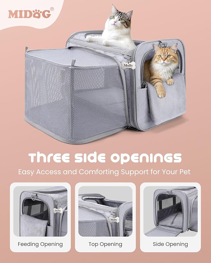 MIDOG Cat Carrier Soft for Small to Medium-Sized Cats,Up to 25 Lbs, Large Soft Sided Pet Carrier,Collapsible Travel Cat Carriy Bag(Beige,20 inch x 13 inch x 13 inch)