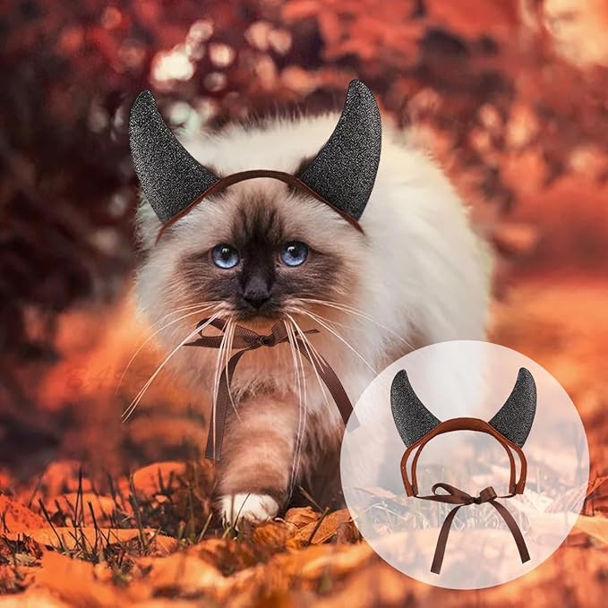 2Pcs Halloween Devil Horns Headband for Dogs Cats Cute Pet Costume Red Black Demon Horn Hat Cosplay Dress Up Hair Hoop Accessories for Kitten Puppy Halloween Holiday Party Supplies (S)