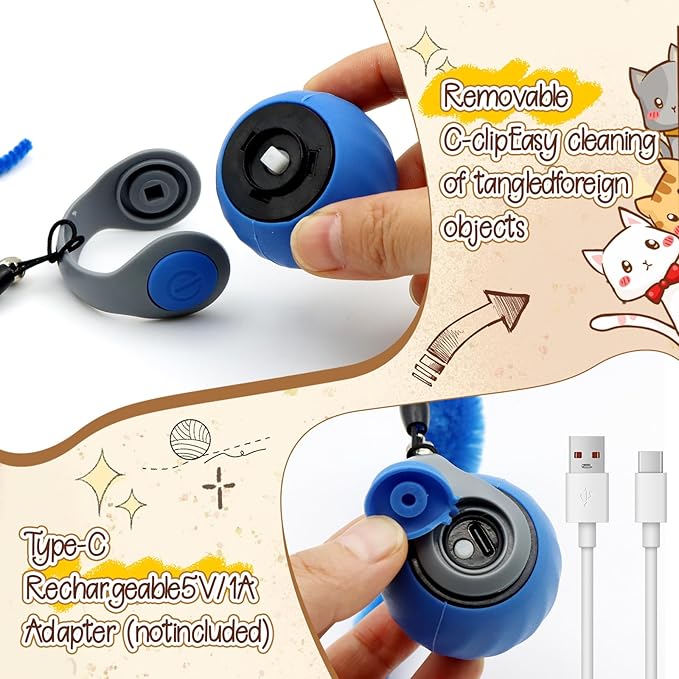 1 PCS Interactive Cat Toy Ball,Newly Speedy Tail and Moving Cat Tail Toy, Indoor Interactive Kitten Teaser Toys for Boredom, Automatic Cat Exercise Toy for Cats with 4 Tails-Blue