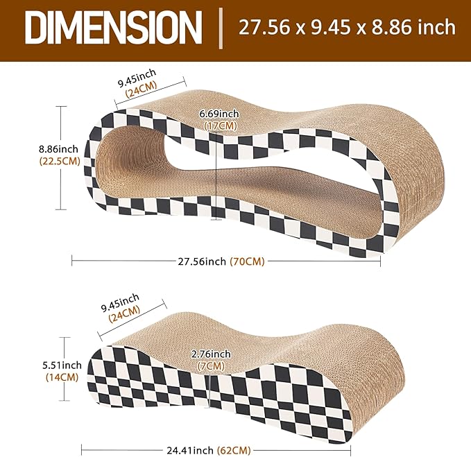 FluffyDream 2 in 1 Cat Scratcher Cardboard Lounge Bed, Cat Scratching Post, Durable Board Pads Prevents Furniture Damage,Large,Checkerboard