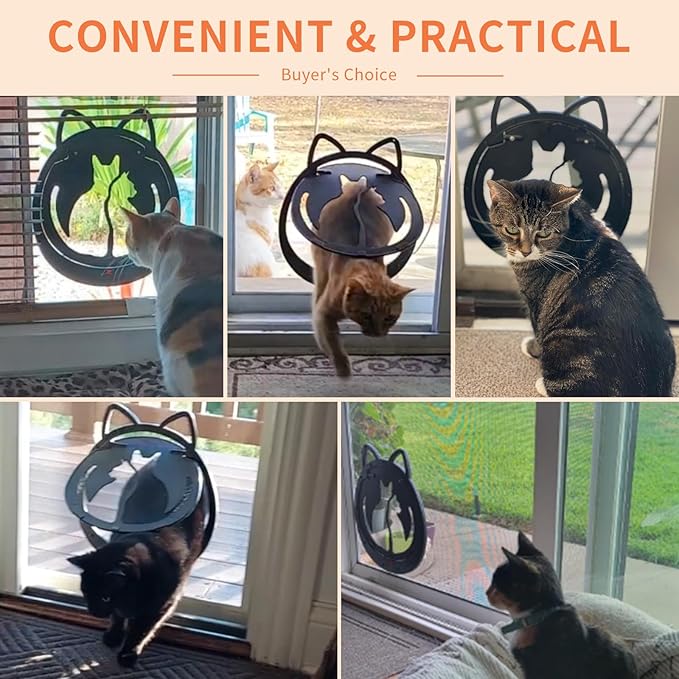 HIDROSIL Cat Door for Screen Door, Inside Openning 10x10x0.5 inch, Patent Desigh Pet Screen Door with Lockable Magnetic Flap for Doggy and Cat Door, Suitable 0-18lb Cats and Small Dogs, Black