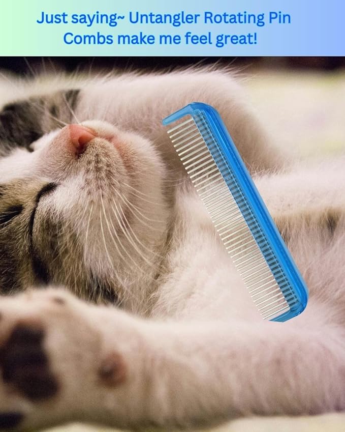 Cat Comb - 5" with ultra fine silky smooth rotating teeth for gentle mat clearing; 7" with dual-spaced teeth, SkyBlue