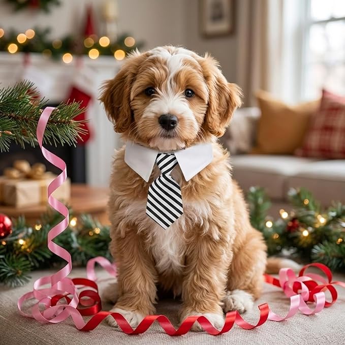 4 Pieces Cat Bow Tie Tuxedo Collar, Cat Tie Adjustable Dog Necktie Collar Pets Formal Necktie Collars Cats Wedding Bowtie for Small Puppy Grooming Costume Accessories