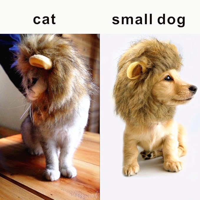 Idepet Realistic Funny Mane for Dogs & Cats - Lion & Cat Costumes, Halloween Hat for Dogs & Cats