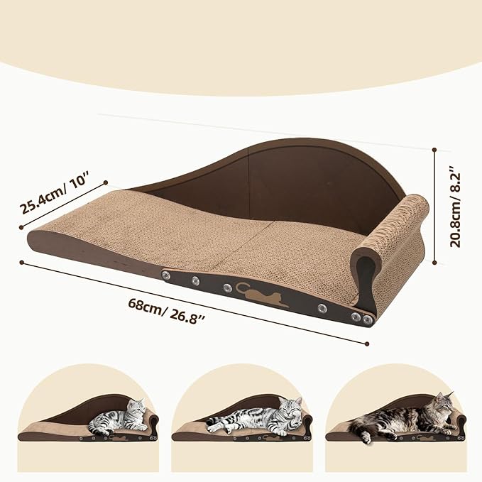 Cat Scratching Board Bed, with Corrugated Cardboard, 68x25x20.8cm, Bedroom Cat Lounge, Kitten Scratcher Bed, Protects Furniture from Claws, for Living Rooms, Bedrooms, Or Balconies