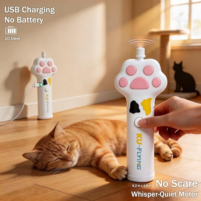 Cat Fetch Toy Launcher with 10 Soft & Flexible Discs, Cat Toys for Indoor Cats, LED Glowing Launcher, Electric Interactive Kitten Toy for Hunting & Exercise, USB Rechargeable