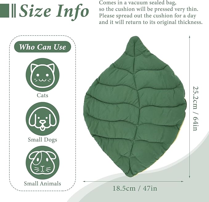 25.2 * 18.5 inch Pet Leaf Shaped Pad, Leaf Shaped Cotton Cats Bed Pad, Breathable Durable Easy to Clean, Cat Beds for Indoor, Cats Mat Bed for Cat and Small Dog Use in Floor,Sofa,Chair,Kennel