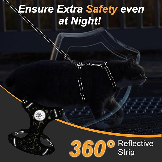 BEAUTYZOO Cat Harness and Leash Set for Walking Escape Proof, Neck Release Adjustable Harness for Kitten Puppy Small Medium Large Cats, Soft Cute Easy Control Small Cat Harness for Cats Boy and Girls