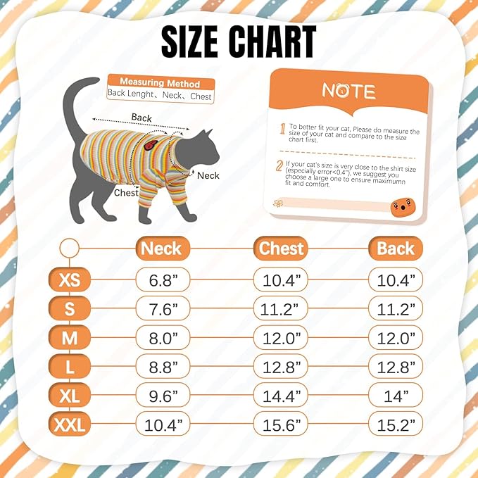 DENTRUN Hairless Cats Shirt Breathable Cat Daily Wear Clothes Stripe Vest Adorable Pajamas Jumpsuit Soft & Skin-Friendly