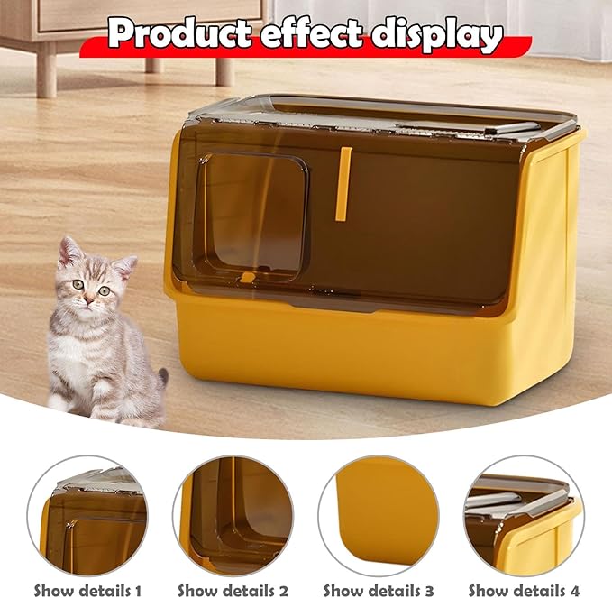 Hooded Cat Litter Box Enclosed Covered Toilet Container Sturdy Deep Pan Portable Pet Supplies Kitten Potty- Yellow