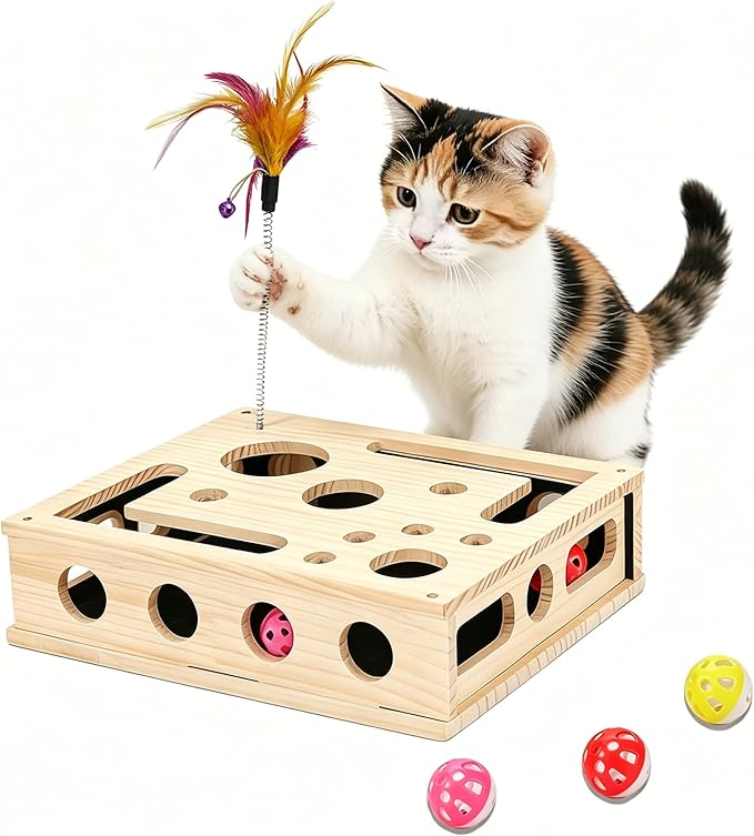 Cat Puzzle Toy & Cat Treat Puzzle, Interactive Cat Scratch with Sandpaper, Cat Scratcher & Nail File, Kitten Toys Cat Claw Saver Box – for Indoor Cat Stress Relief & Claw Care