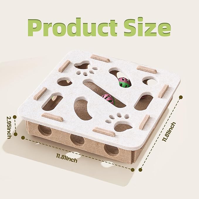 Interactive Cat Puzzle Feeder Toy - Felt Maze Box with 3 Jingle Balls for Indoor Cats Kittens | Mental Stimulation, Slow Feeding, Fun Exercise & Natural Hunting Instincts