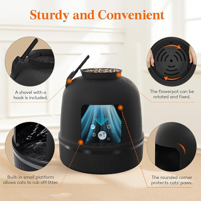 Lifewit Cat Litter Box, Hidden Enclosure Litter Tray with Odor Control & Carbon Filter in Living Room, Bedroom, Corner with Faux Plant& Plastic Scoop, Litter Liner, 48 x 120 cm/19x47, Black