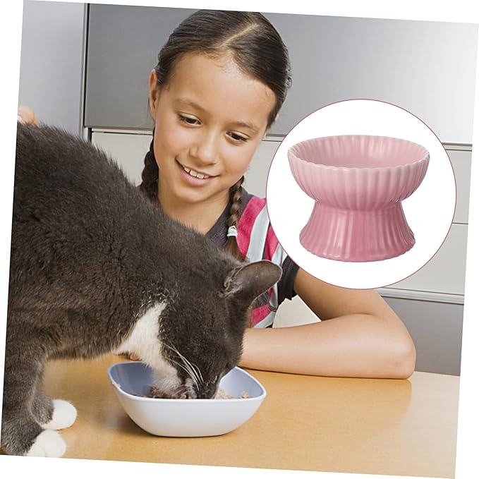 VICASKY Elevated Pet Food Bowl for Cats and Dogs Stylish Design Supports Healthy Eating Posture Easy Daily Feeding Vertical Stripes