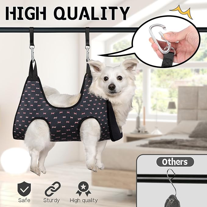 Supet Dog Grooming Hammock Harness for Dogs Cats, Relaxation Pet Nail Clipper Hammock, Restraint Dog & Large Animal Leashes Sling for Groomingk for Nail Trimming (Black Currant, L)