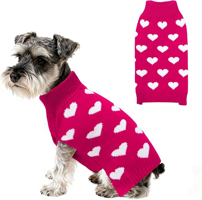 Valentines Dog Sweater, Knit Pet Small Dog Sweater Holiday Valentine’s Day Outfit Clothes for Small Medium Large Dogs Pets (Rose Red, Large)