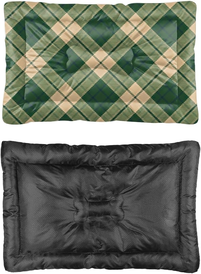 Green Yellow Plaid Dog Mat Non Slip Bottom Cat Warming Pad Cozy Soft Dog Bed for Bedroom Furniture for Pet Printed Pet Bed Mat Gift Tough Beds 24× 18 Inch Indoor Outdoor