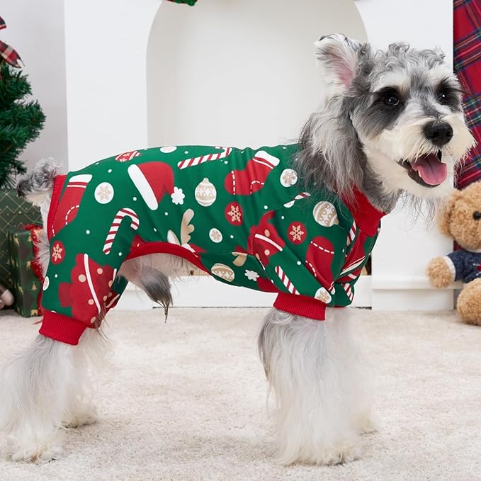 XPUDAC Christmas Dog Pajamas Holiday Dog Clothes for Small Medium Dogs Boy Girl Cute Puppy Outfit Pjs Bodysuit for Doggie Onesies Cat Apparel, Red, Green, S