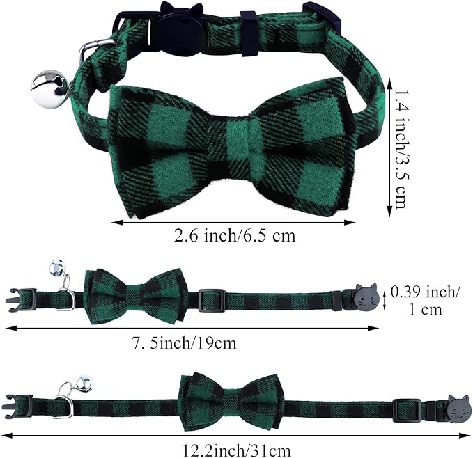 ADXCO 4 Pack Plaid Cat Collars with Bow Tie, Quick Release, Breakaway, Anti-Lost Tags