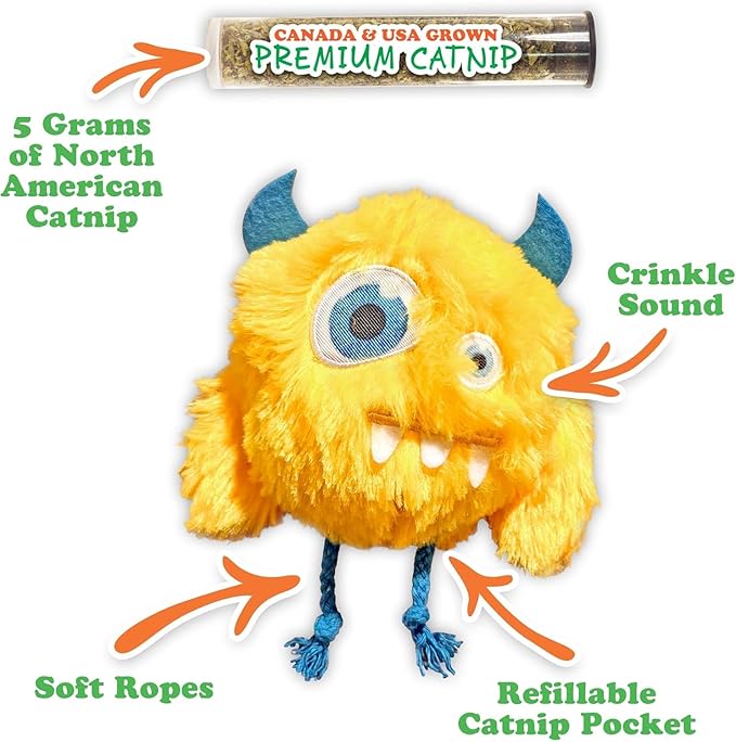 Meowijuana Devious Duo | Get Silly Furry Fiend Refillable Cat Toy and Happy Grass Catnip | Potent Hand Harvested Catnip | Promotes Play and Cat Health