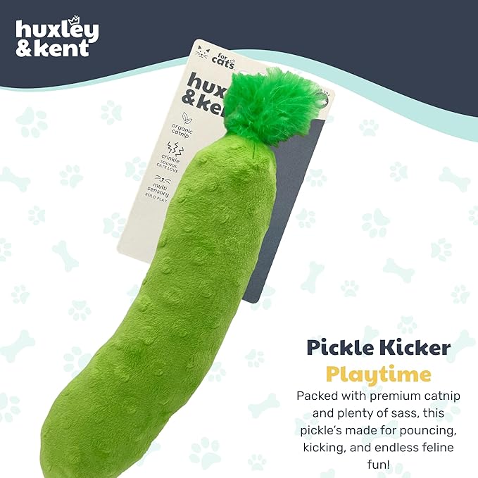 Huxley & Kent Kicker Plush Cat Toy - Interactive Catnip Toy for Cats & Kittens - Soft Canvas for Kicking & Batting - Fun Indoor Play - Pickle