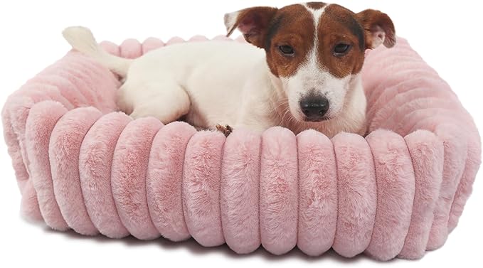 Cute Small Dog Beds for Small Dogs Girl and Cats Washable,Rectangle Cat Bed with Sides Orthopedic Soft Cozy Calming Sleeping Puppy Beds Pink Pet Cuddler Doggie Bed with Anti-Slip Bottom S(20"x19"x5")