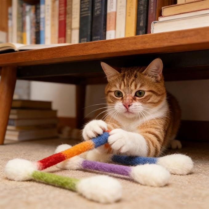 6 PCS Cat Qtip Toy - Cotton Swab Cat Toy with Catnip - Cat Chew Toys for Indoor Cats - Giant Kitten Chew Sticks (Multicolor)