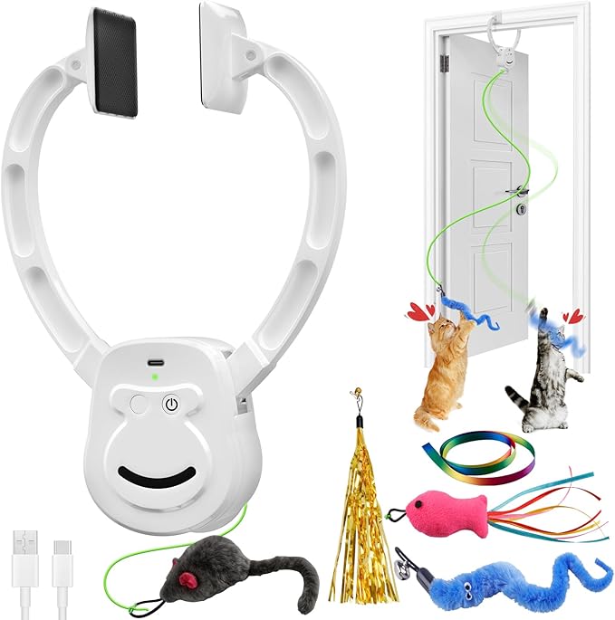 Automatic Interactive Cat Toy Rechargeable, Hanging Cat Toy, Cat Door Toy, Cat Enrichment Toys for Indoor Cats & Kitten, Doorway Electric Cat Teaser for Exercise, Boredom Relief & Fun Games