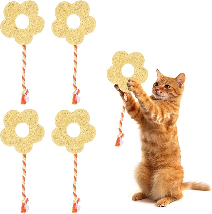 Bite Resistant Catnip Playing, Durable and Interesting, Flower Shaped Cat Teeth Chew Playing Catnip Filled (Yellow White), Intended for Bedroom/Balcony/Living Room