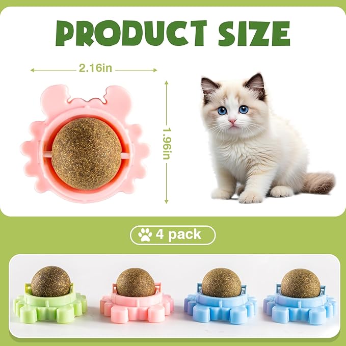 4 Pack Catnip Ball Toy 360° Cat Nips for Cats Wall Organic Nips Catnip Ball Toy 360° Cat Nips for Cats Organic