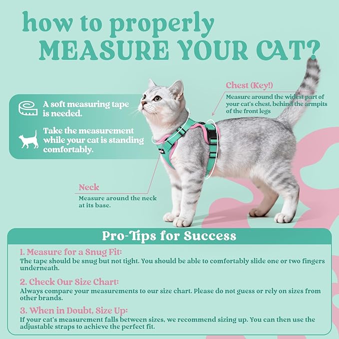 rabbitgoo Cat Harness and Leash for Walking, Escape Proof Soft Adjustable Vest Harnesses for Cats, Easy Control Breathable Reflective Strips Jacket, Green&Pink, XS