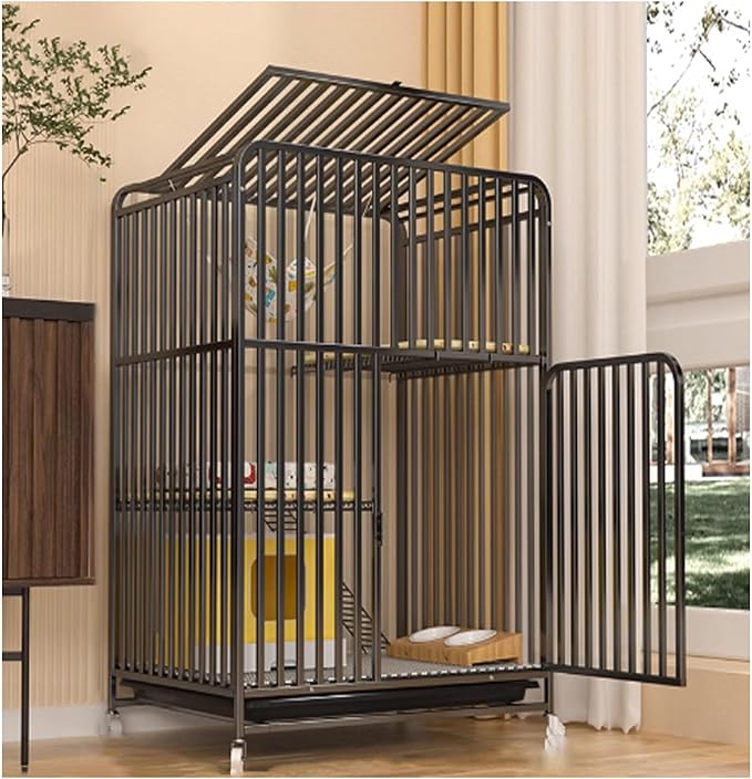 Large Indoor Cat Cage on Wheels with 360° Rotating Casters, Metal Wire Pet Enclosure for Adult Cats, Portable Cat House for Easy Mobility and Comfort