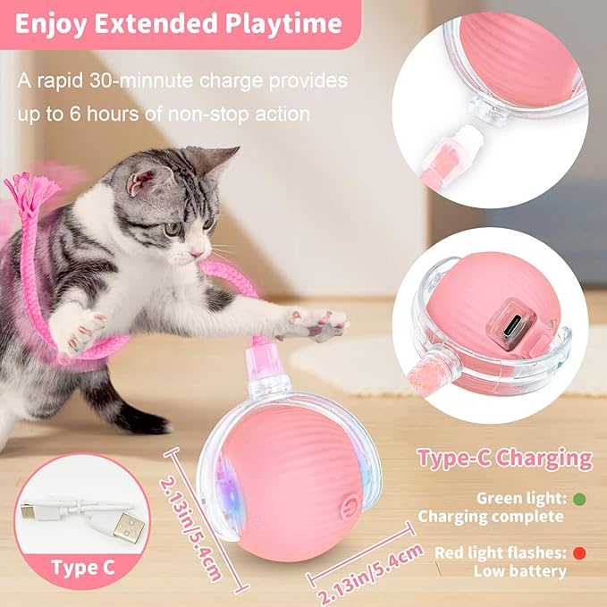 Interactive Cat Toys for Indoor Cats Smart Automatic Ball Rolling for Bored Kitten Pet Upgraded Speedy Moving Chase Dogs Toy Mothers Day Gifts Pink