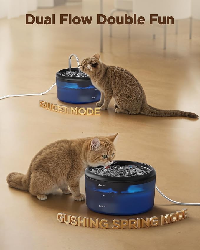 Cat Water Fountain for Cats Inside: Pet Water Fountain - Auto Cat Drinking Fountain - Faucet Pet Water Dispenser with LED Light - Silent Water Bowls for Small Animal - 80oz/2.4L Waterer with 9 filters