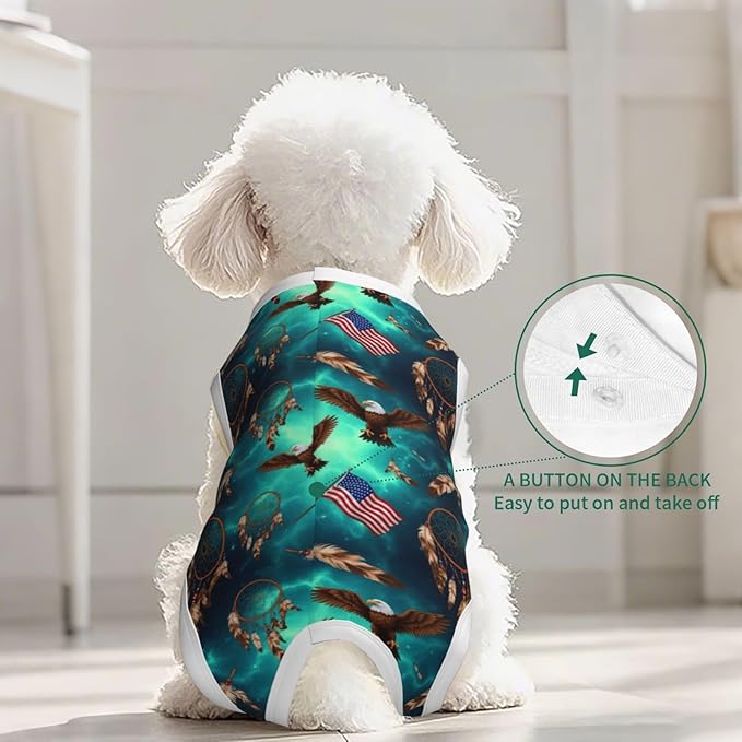 Dog Surgery Suit, Soft Dog Spay Recovery Suit Female (Native American Flag Eagle Dream Catcher)