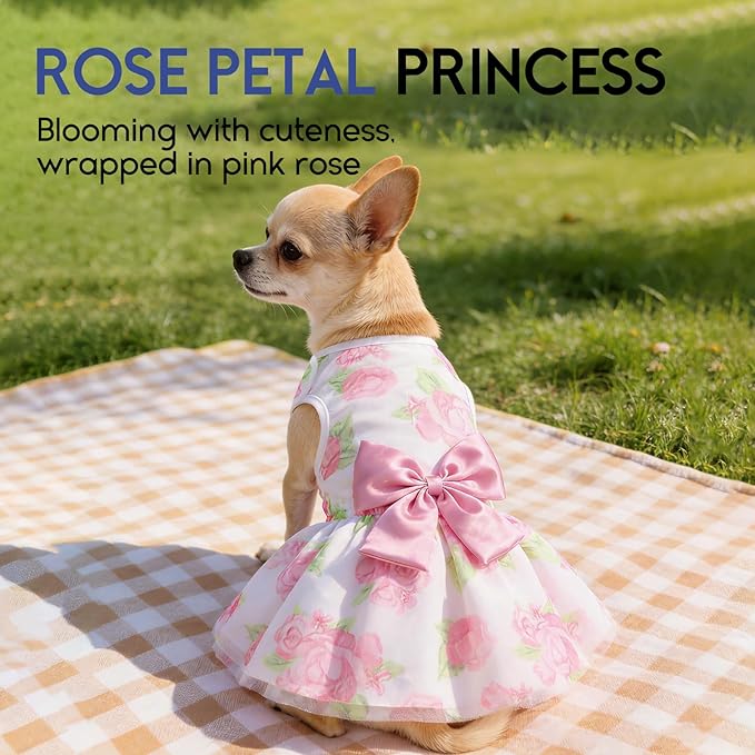 ASENKU Dog Dress Pet Wedding Dress Princess Lace Puppy Birthday Party Outfit Formal Apparel Girl for Small Medium Dogs Cats (X-Small, Rose)
