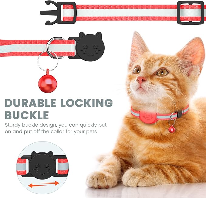 Upgrade Airtag Cat Collar, Reflective Kitten Cat Collar with Bell and Airtag Holder Compatible with Apple Airtags