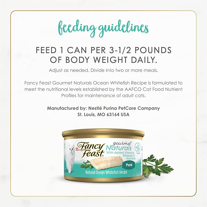 Fancy Feast Purina Wet Cat Food Pate Gourmet Naturals Ocean Whitefish Recipe - 3 oz. Cans,(Pack of 24)