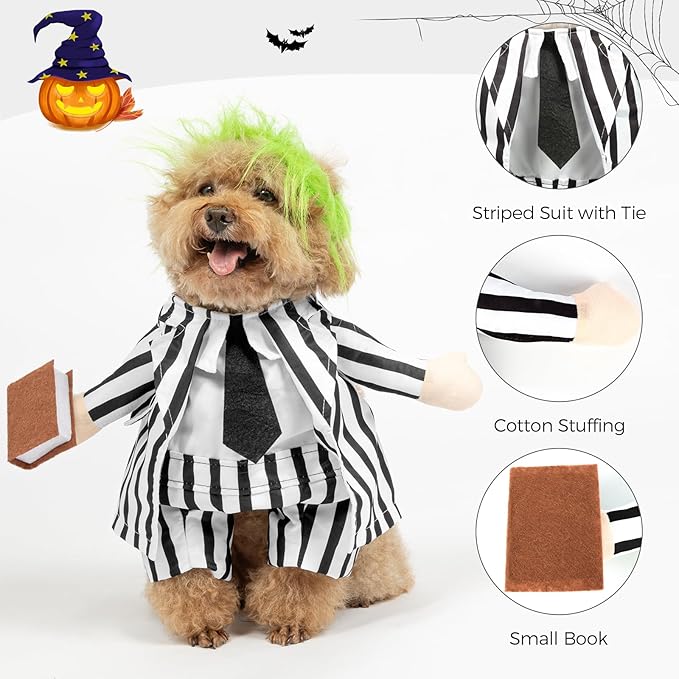 DELIFUR Dog Halloween Funny Costume - Pet Adorable Fantacy Clothes Cat Cosplay Apparel Dress Up for Cat and Small Dog Funny Outfit Adjustable (Suit, X-Small)