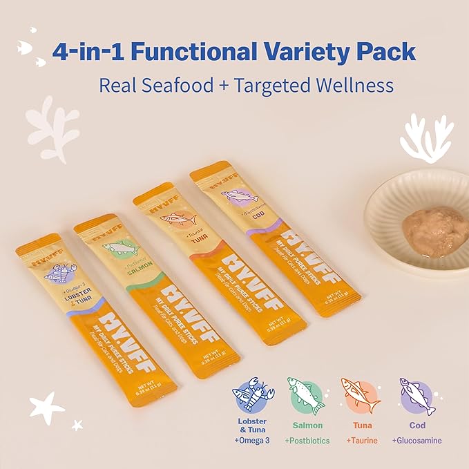 My Daily Puree Sticks for Cats & Dogs, 4 Healthy Lickable Treats – Vet-Formulated Cat Tube Treats & Dog Snacks with Taurine, Glucosamine, Omega-3 & Postbiotics, Made in Korea