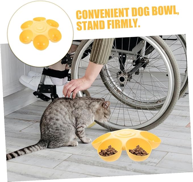 Cabilock 2pcs Flower-Shaped Pet Food Bowls with 6-Petal Multi-Slot Design, Non-Skid Portable Cat and Dog Feeding Dishes for Multi-pet Feeding and Watering, Yellow