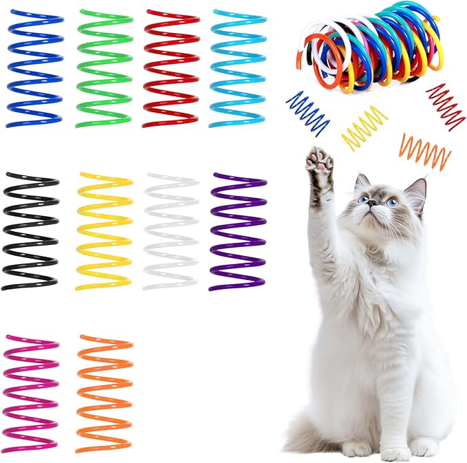 100 Pack 10 Colors Cat Spring Toys, Cat Spiral Spring Toys for Indoor Cats, Kitten Colorful Interactive Cat Toys for Swatting, Biting, Hunting