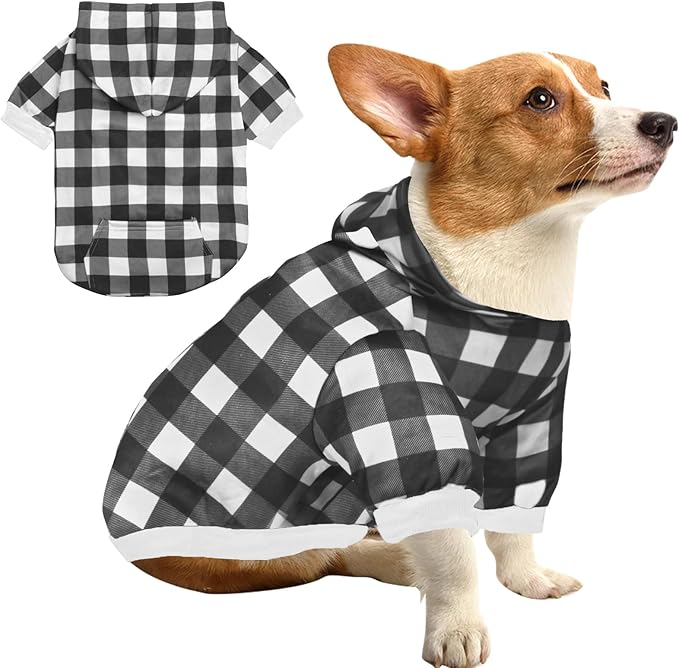 Plaid Dog Sweaters Hoodies Sweatshirts for Dogs Cats, Warm and Soft Cold Weater Coats for Christmas (Black, X-Small)