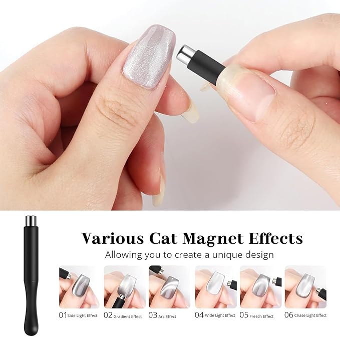 BORN PRETTY Nail Magnet Set,7Pcs Cat Magnetic Eye Gel Nail Polish Magnet Tools Powerful Set Wand Magnet Nails Polish Square Round Magnet Stick Double Ended Nail Salon Art Design Tools