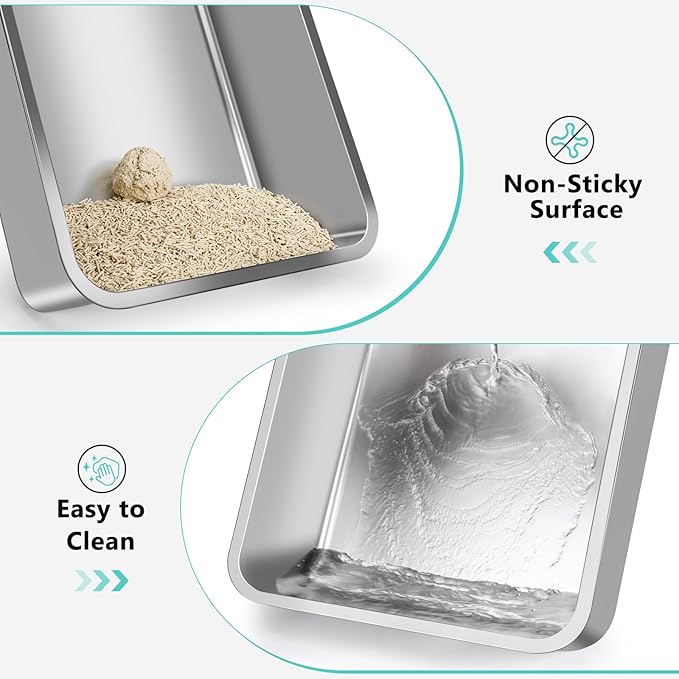 AIPERRO Stainless Steel Litter Box | XL Enclosed Cat Litter Boxs with Lid for Big Cats | High Sided, Anti-Urine Leakage | Non-Stick Bottom & Includes Scoop