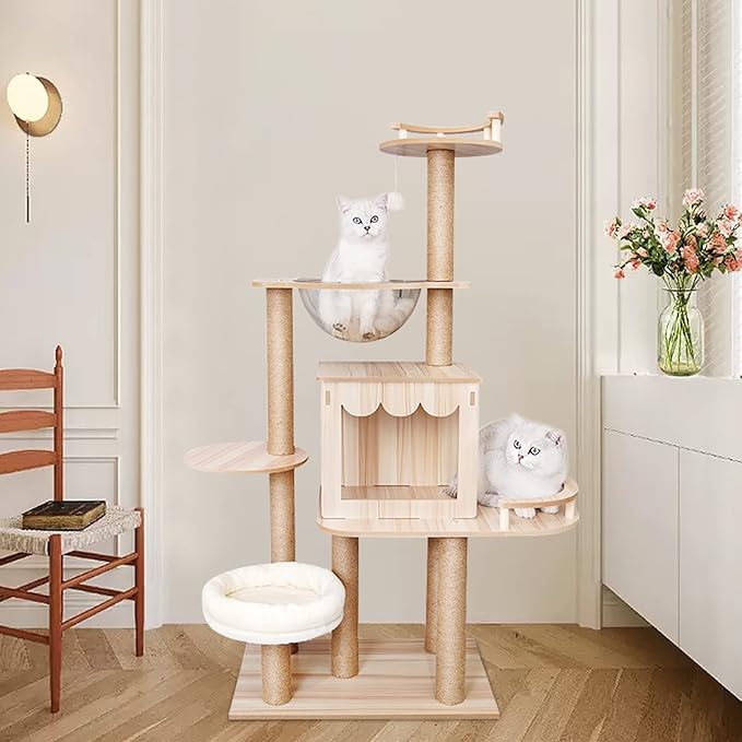 Cat Tree Modern Cat Tower for Indoor Cats, Multi-Level Cat Condos with Scratching Post & Resting Platforms for Large/Small Cat Climbing, Cat Activity Center Playground