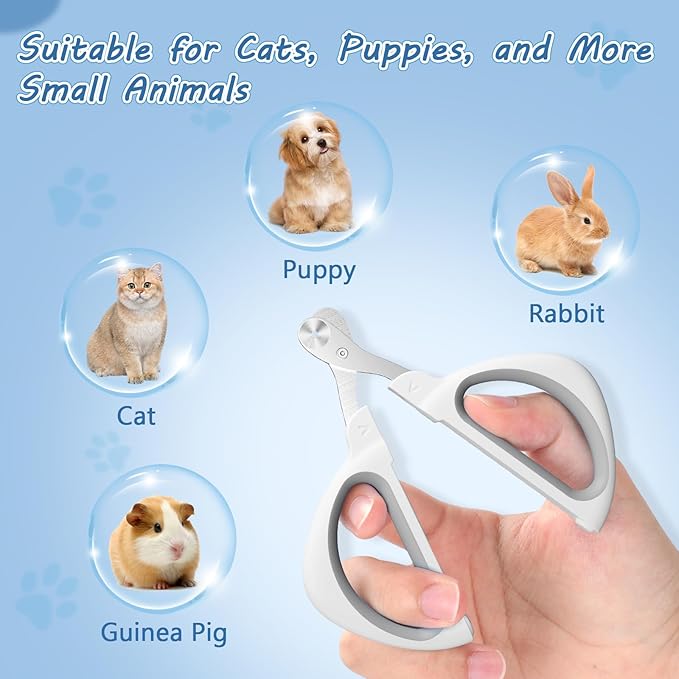 Cat Nail Clipper, Cat Nail Trimmer with Positioning Round Hole, Sharp Non-Slip Handle Cat Claw Clipper, Safe Indoor Cat Nail Clipper, Pet Nail Clipper for Cats, Puppies and More Animals - Grey