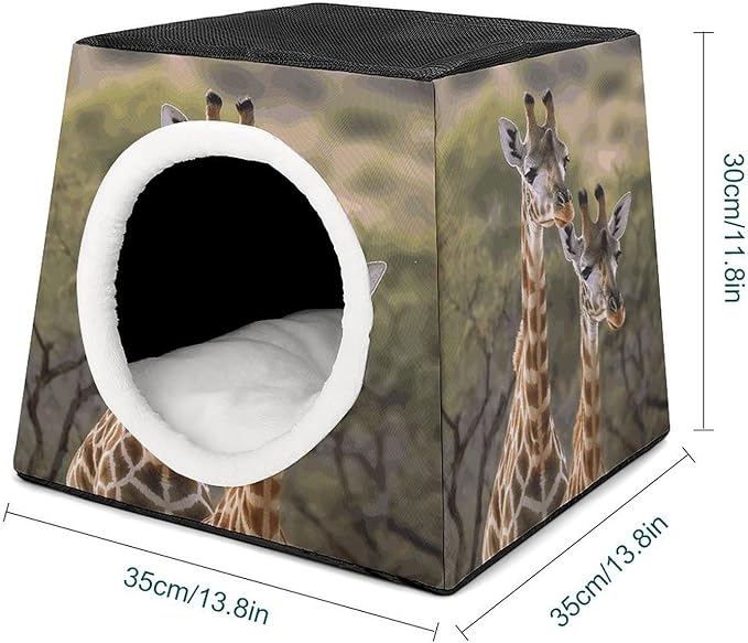 Cat Cave Cat Beds for Indoor Cats Two Giraffes Foldable Cat Hideaway with Washable Cushion and Non-Slip Base